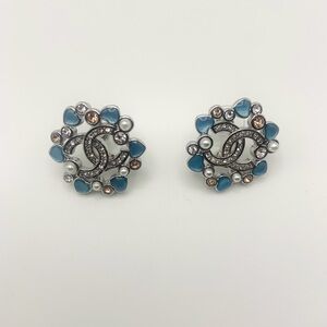 Chanel Blue Silver Pearl Earrings